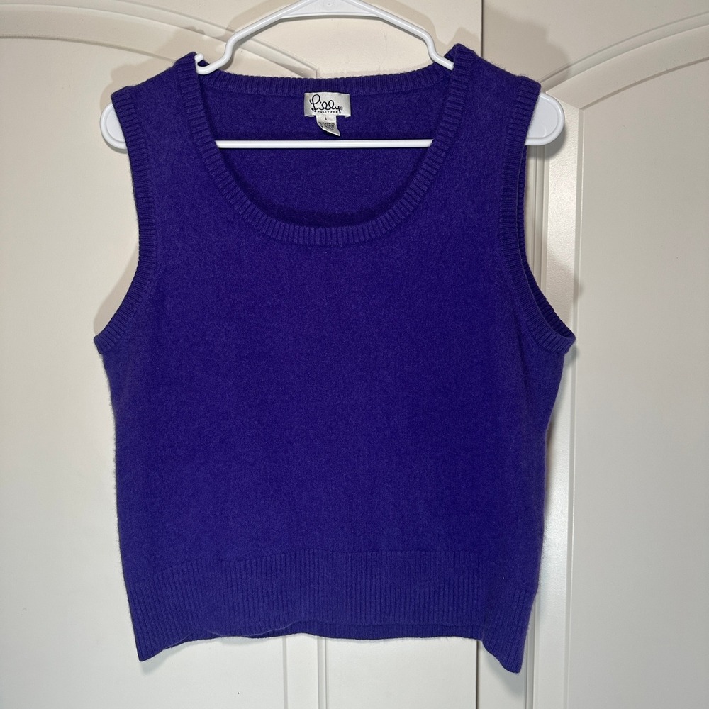 Lilly Pulitzer Sweater Vest Womens Large Purple‎ Cashmere Blend Scoop Neck Knit